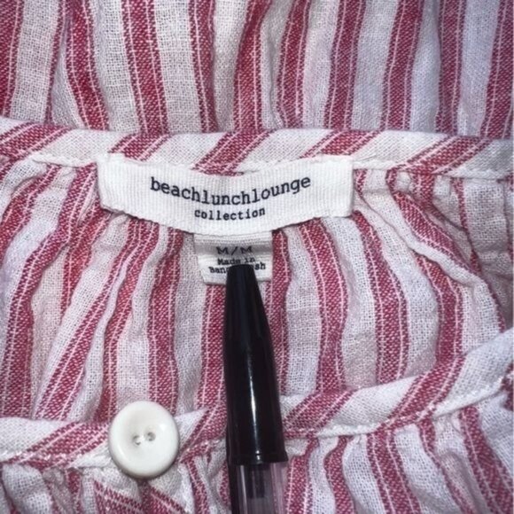 BeachLunchLounge Peplum Top Womens M Pink White Stripe Linen Blend Ruffle Sleeve - Picture 8 of 8